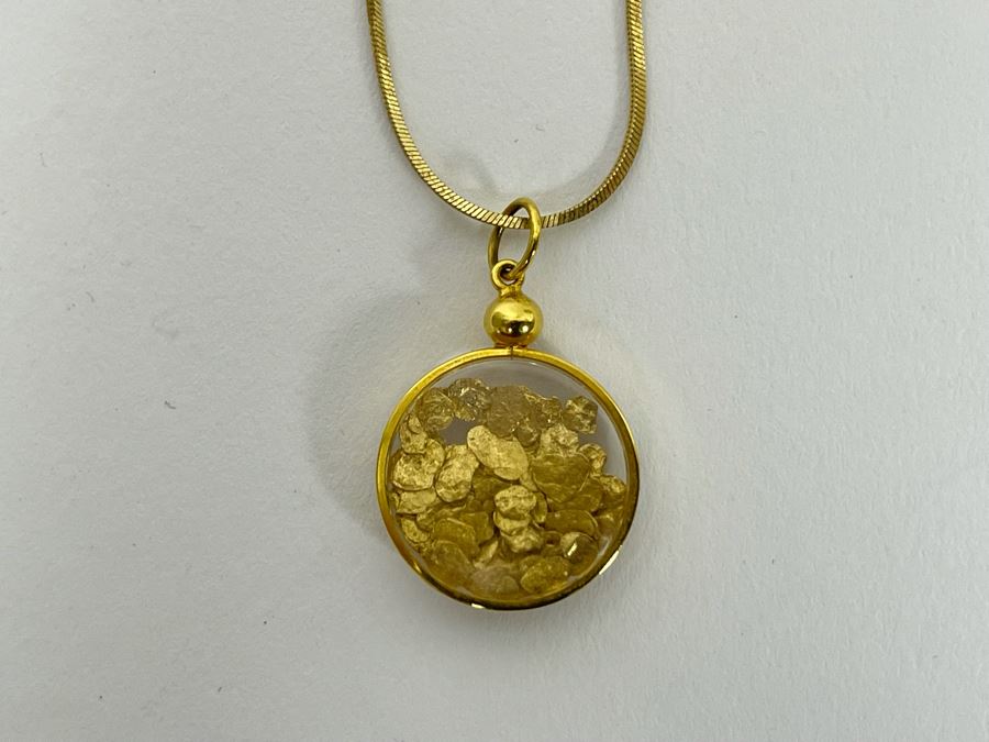 94-96% Pure Natural Gold Nuggets Pendant With 14K Gold 16' Necklace (Pendant Weighs 3g / Necklace Weighs 3.1g / Total Weight 6.1g) [Photo 7]