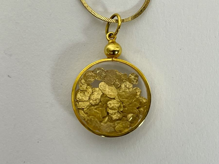 94-96% Pure Natural Gold Nuggets Pendant With 14K Gold 16' Necklace (Pendant Weighs 3g / Necklace Weighs 3.1g / Total Weight 6.1g) [Photo 8]