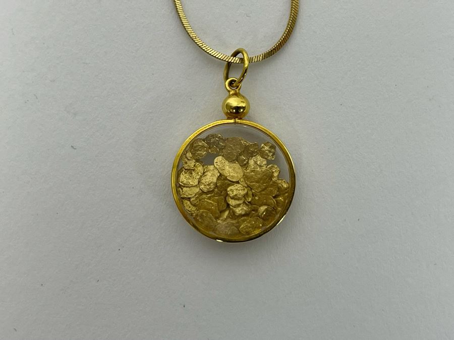 94-96% Pure Natural Gold Nuggets Pendant With 14K Gold 16' Necklace (Pendant Weighs 3g / Necklace Weighs 3.1g / Total Weight 6.1g) [Photo 6]