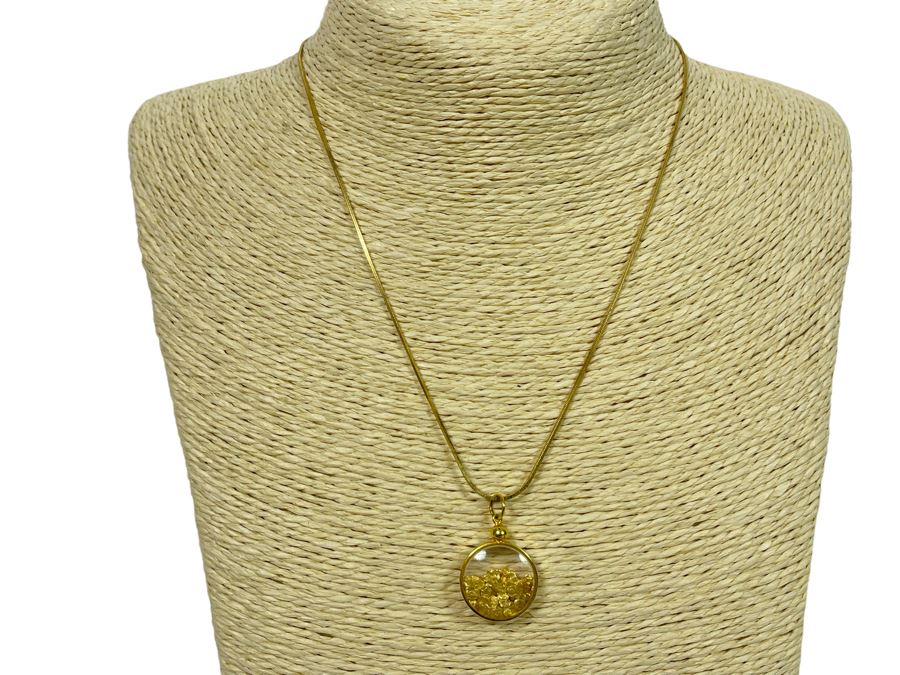 94-96% Pure Natural Gold Nuggets Pendant With 14K Gold 16' Necklace (Pendant Weighs 3g / Necklace Weighs 3.1g / Total Weight 6.1g) [Photo 2]