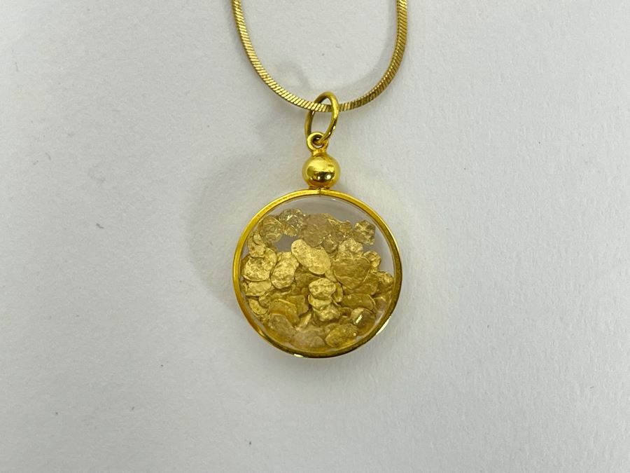 94-96% Pure Natural Gold Nuggets Pendant With 14K Gold 16' Necklace (Pendant Weighs 3g / Necklace Weighs 3.1g / Total Weight 6.1g) [Photo 5]
