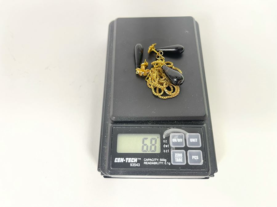 14K Gold Black Coral Pendant And Matching Earrings With 14K Gold 20' Necklace 6.8g [Photo 11]