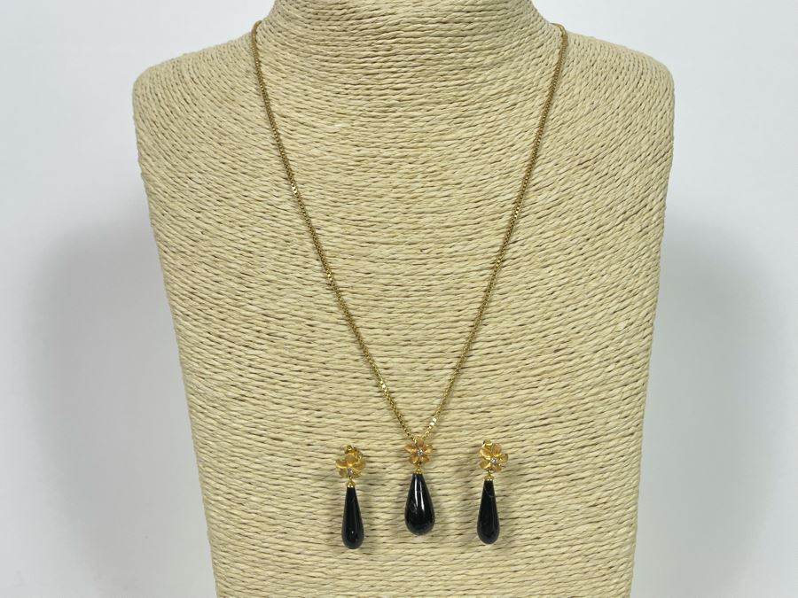 14K Gold Black Coral Pendant And Matching Earrings With 14K Gold 20' Necklace 6.8g [Photo 7]