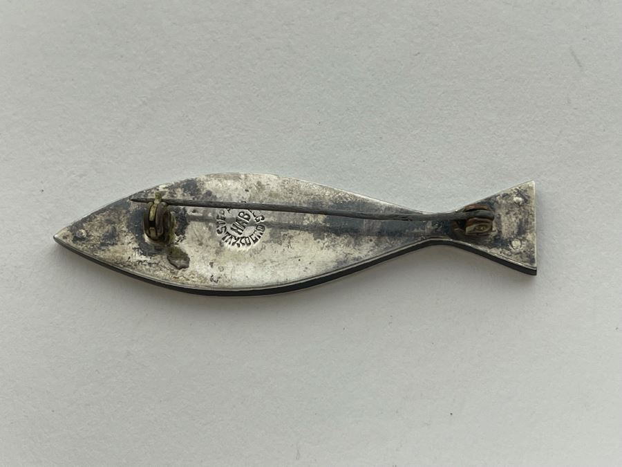 Mid-Century Modern Sterling Silver Inlay Brooch Pin Mexico [Photo 5]