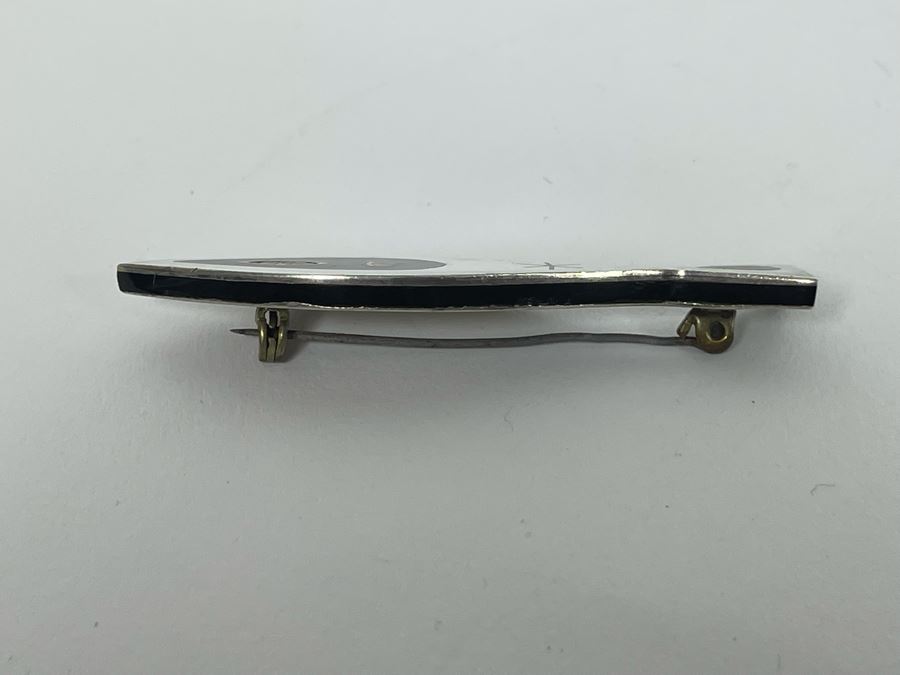 Mid-Century Modern Sterling Silver Inlay Brooch Pin Mexico [Photo 6]