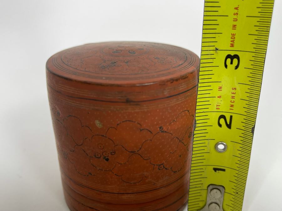 Vintage Burmese Betel Lacquer Handpainted Box 2.75R X 2.75H [Photo 11]