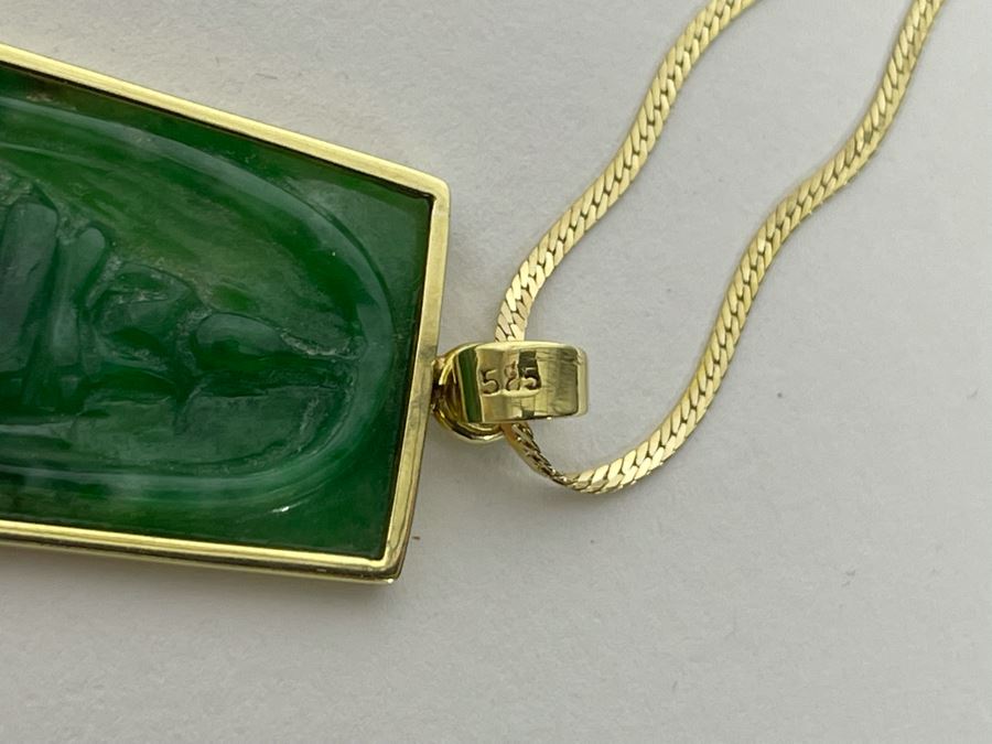 14K Gold Carved Burmese Jade Buddha Pendant With 14K Gold 20' Necklace 6.7g [Photo 14]