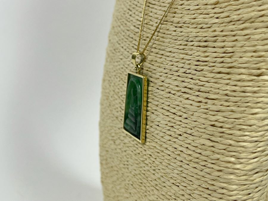 14K Gold Carved Burmese Jade Buddha Pendant With 14K Gold 20' Necklace 6.7g [Photo 7]