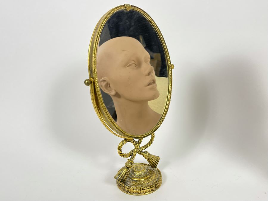 Vintage Gilt Adjustable Vanity Oval Mirror Two-Sided Magnify Mirror 7W X 12H [Photo 3]