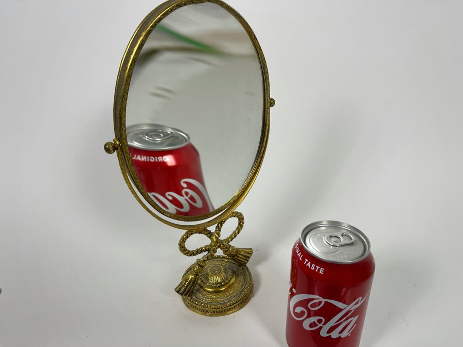 Vintage Gilt Adjustable Vanity Oval Mirror Two-Sided Magnify Mirror 7W X 12H [Photo 7]