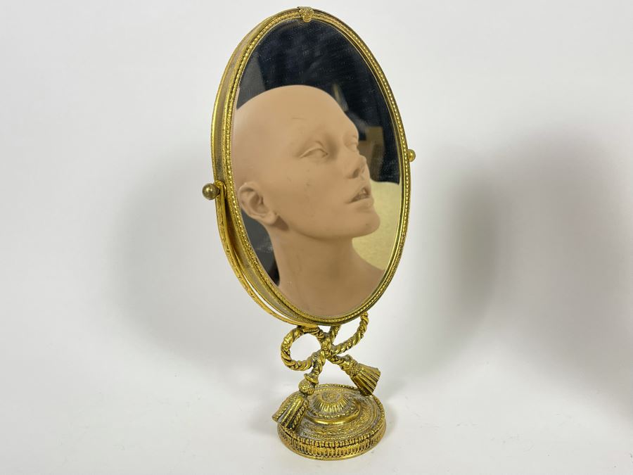 Vintage Gilt Adjustable Vanity Oval Mirror Two-Sided Magnify Mirror 7W X 12H [Photo 2]