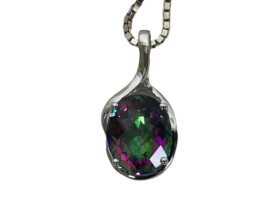 Sterling Silver Stone Pendant 20' Box Chain Necklace With Matching Earrings 7.9g [Photo 16]