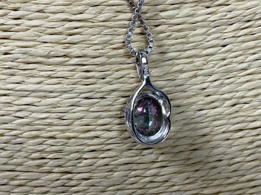 Sterling Silver Stone Pendant 20' Box Chain Necklace With Matching Earrings 7.9g [Photo 8]