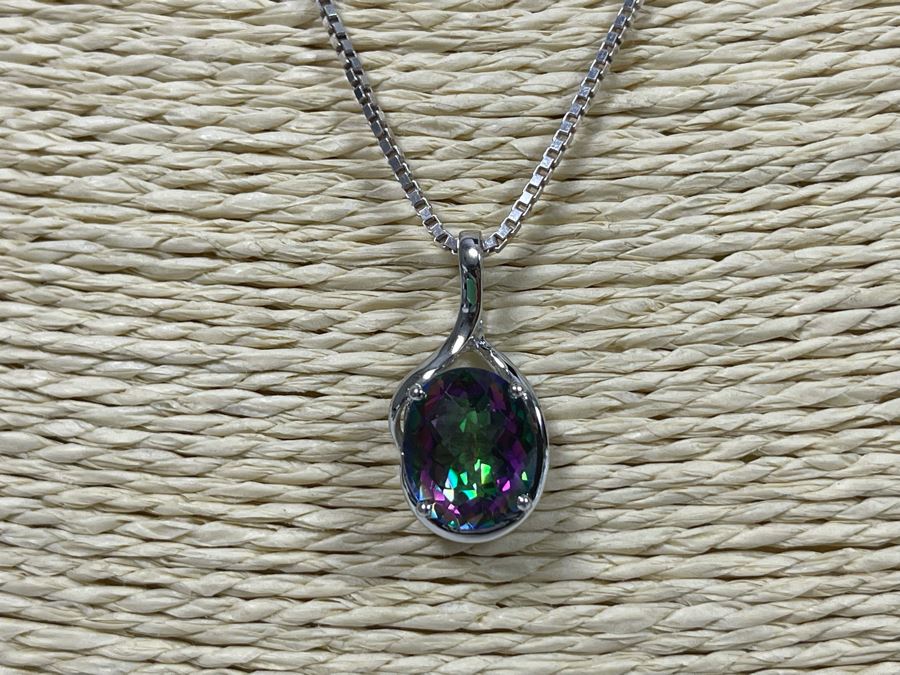 Sterling Silver Stone Pendant 20' Box Chain Necklace With Matching Earrings 7.9g [Photo 4]