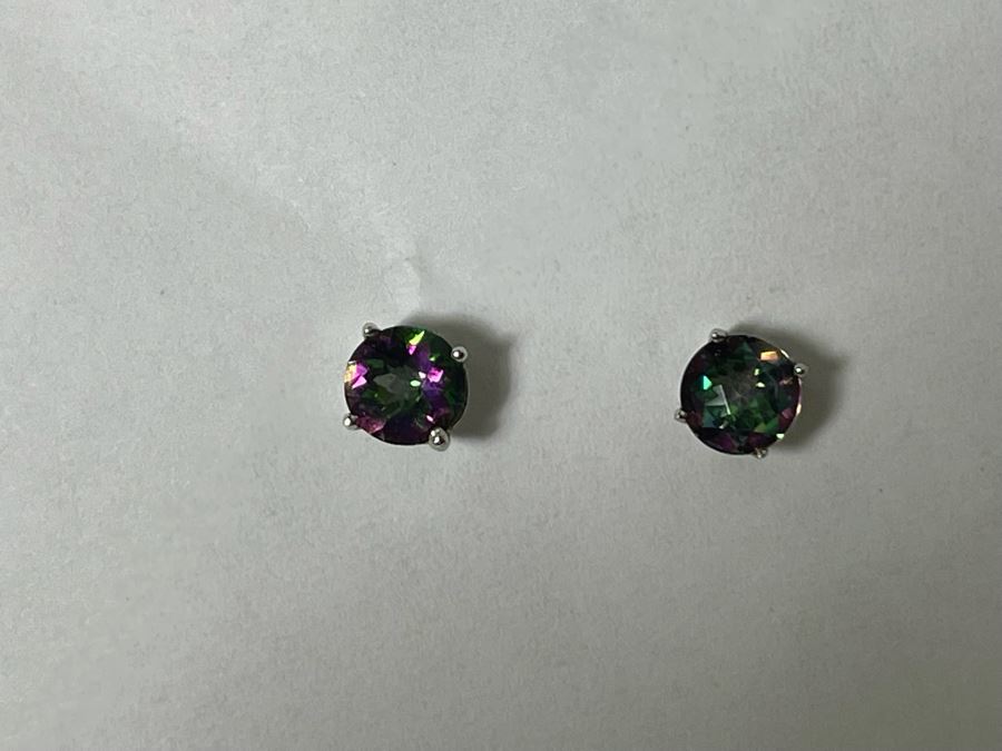 Sterling Silver Stone Pendant 20' Box Chain Necklace With Matching Earrings 7.9g [Photo 12]