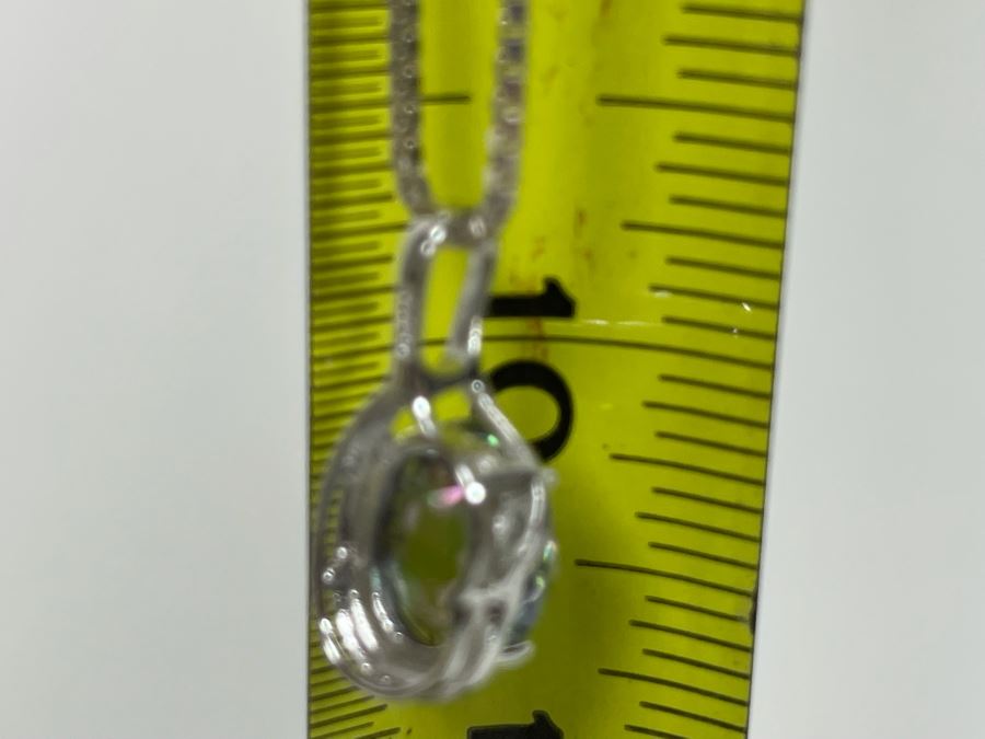 Sterling Silver Stone Pendant 20' Box Chain Necklace With Matching Earrings 7.9g [Photo 10]