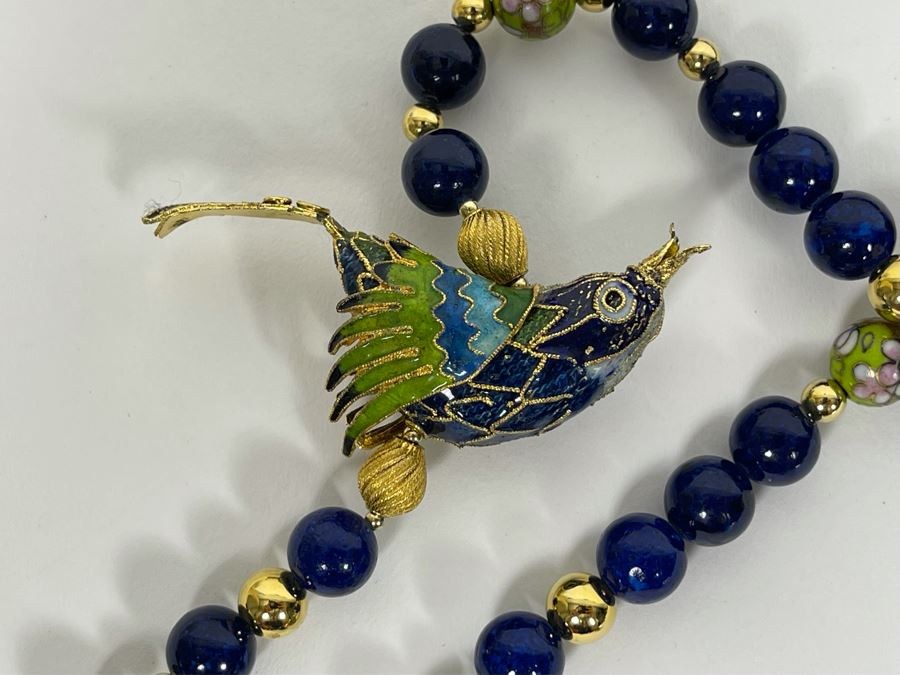 Vintage Cloisonne Bird 30' Necklace With Matching Earrings [Photo 7]