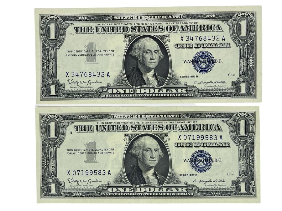 Pair Of 1957 One Dollar Silver Certificates