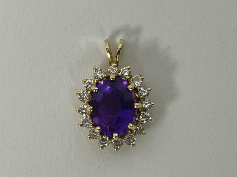 14K Gold Amethyst Diamond Pendant 2.4g Retails $450 [Photo 3]