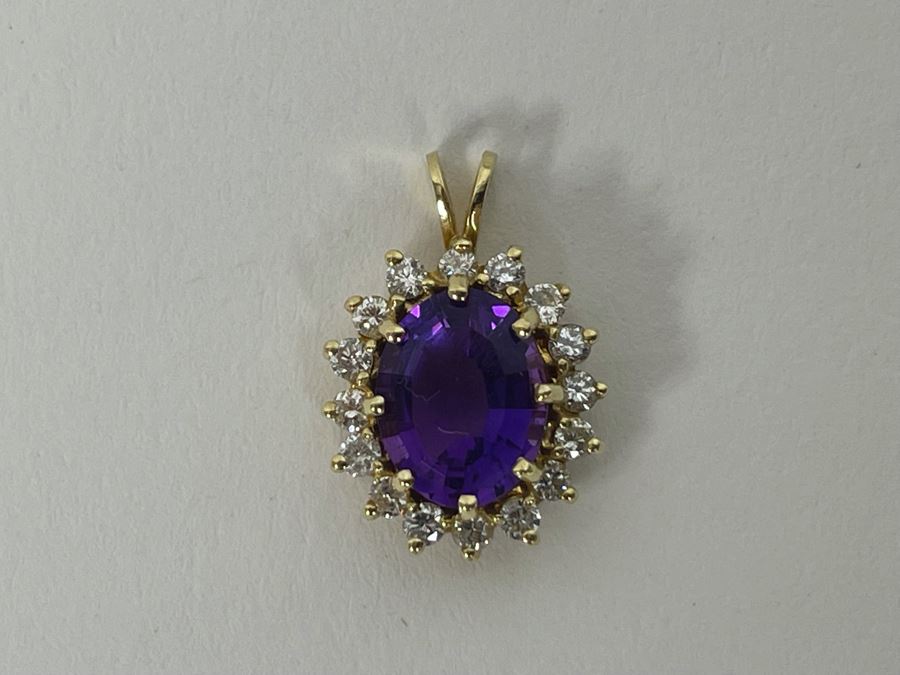 14K Gold Amethyst Diamond Pendant 2.4g Retails $450 [Photo 4]
