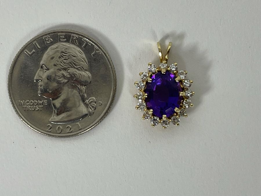 14K Gold Amethyst Diamond Pendant 2.4g Retails $450 [Photo 5]