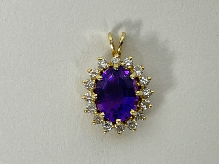 14K Gold Amethyst Diamond Pendant 2.4g Retails $450 [Photo 2]