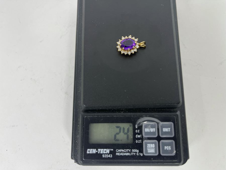 14K Gold Amethyst Diamond Pendant 2.4g Retails $450