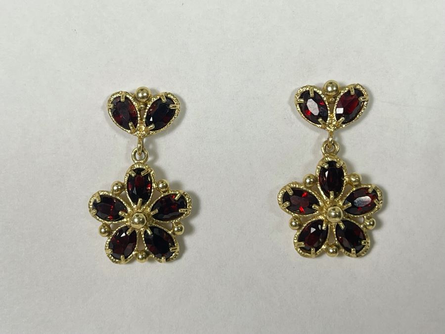 14K Gold Garnet Earrings 5.8g Retails $750