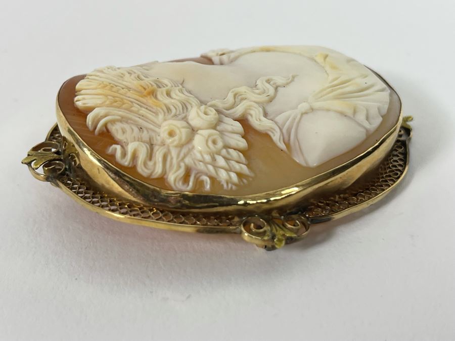 10K-14K Gold Cameo Brooch Pendant 2W X 2.25H 17.2g Retails $450 [Photo 7]