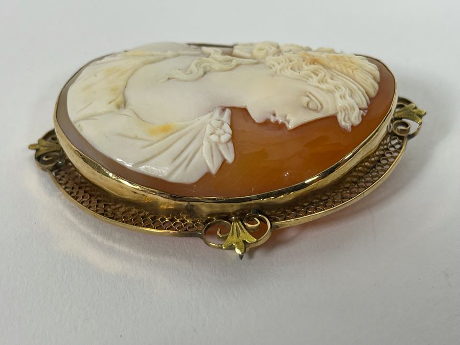 10K-14K Gold Cameo Brooch Pendant 2W X 2.25H 17.2g Retails $450 [Photo 5]