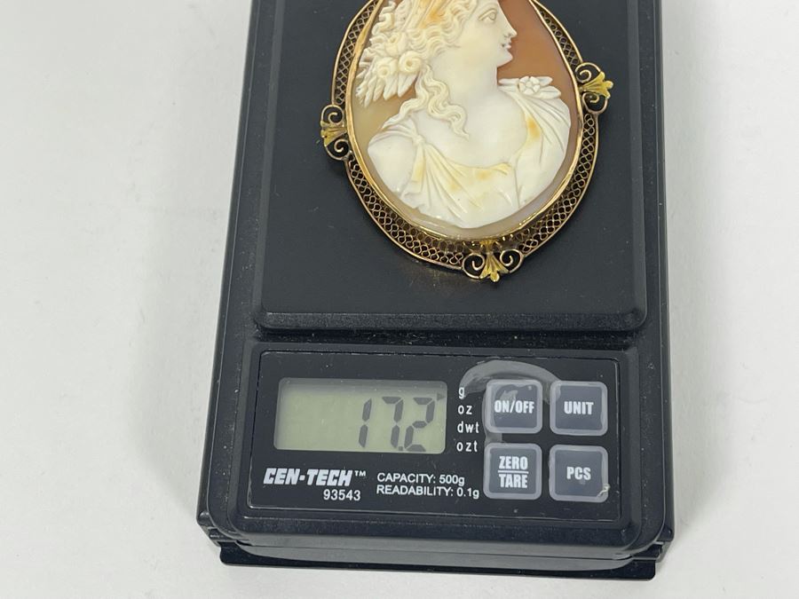 10K-14K Gold Cameo Brooch Pendant 2W X 2.25H 17.2g Retails $450 [Photo 11]