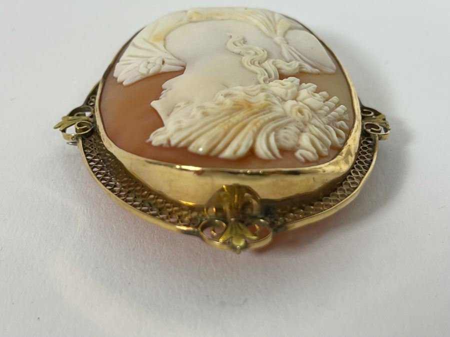 10K-14K Gold Cameo Brooch Pendant 2W X 2.25H 17.2g Retails $450 [Photo 6]