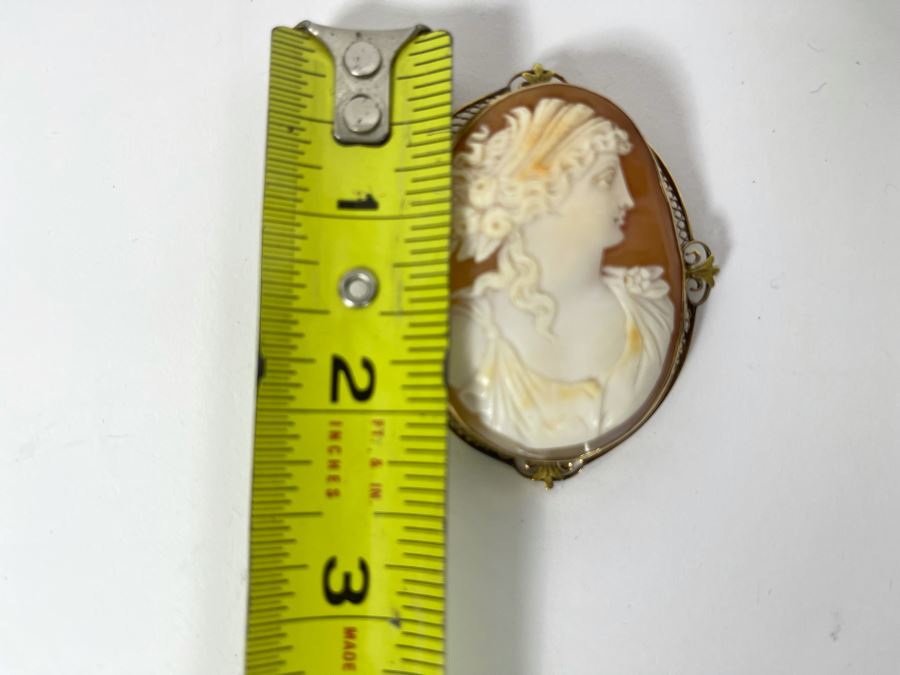 10K-14K Gold Cameo Brooch Pendant 2W X 2.25H 17.2g Retails $450 [Photo 12]