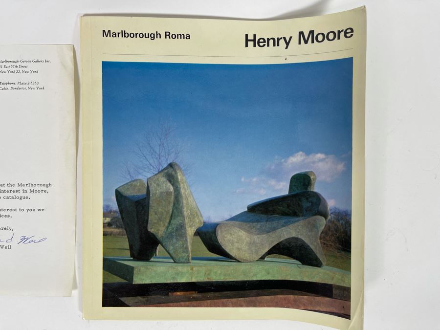 Vintage 1965 Marlborough Roma Gallery Henry Moore Auction Exhibit Catalog With Personalized Letter To Jaqueline Shlaes (Littlefield) [Photo 4]
