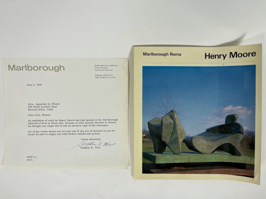 Vintage 1965 Marlborough Roma Gallery Henry Moore Auction Exhibit Catalog With Personalized Letter To Jaqueline Shlaes (Littlefield) [Photo 2]