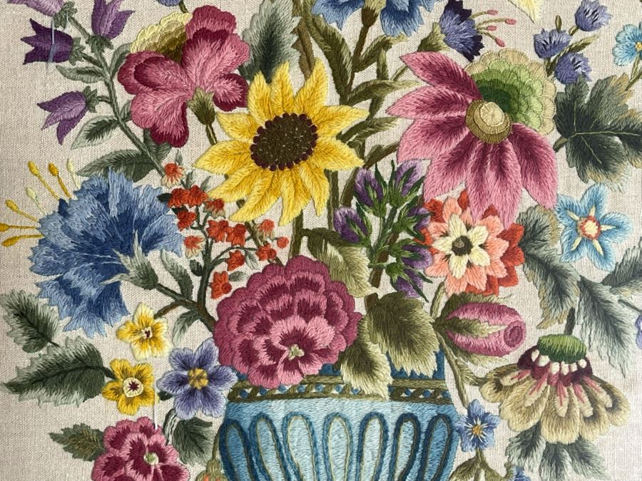 Detailed Needlepoint Still Life Artwork Framed Signed 1970 24W X 26H [Photo 6]