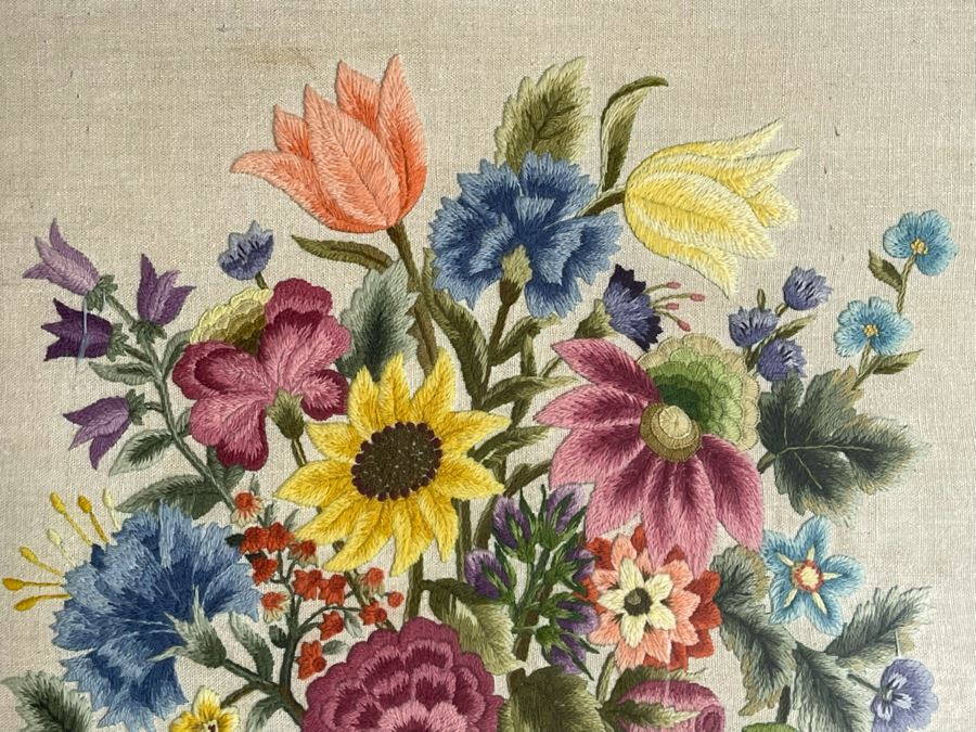 Detailed Needlepoint Still Life Artwork Framed Signed 1970 24W X 26H [Photo 7]