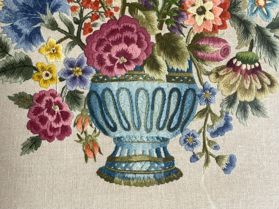 Detailed Needlepoint Still Life Artwork Framed Signed 1970 24W X 26H [Photo 5]