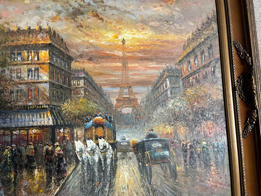 Large Framed Paris City Scene Artwork With Eifel Tower In Background Frame Measures 57.5 X 45.5 [Photo 5]