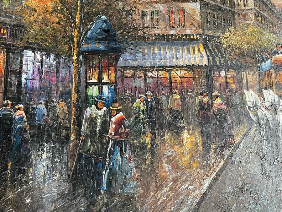 Large Framed Paris City Scene Artwork With Eifel Tower In Background Frame Measures 57.5 X 45.5 [Photo 10]