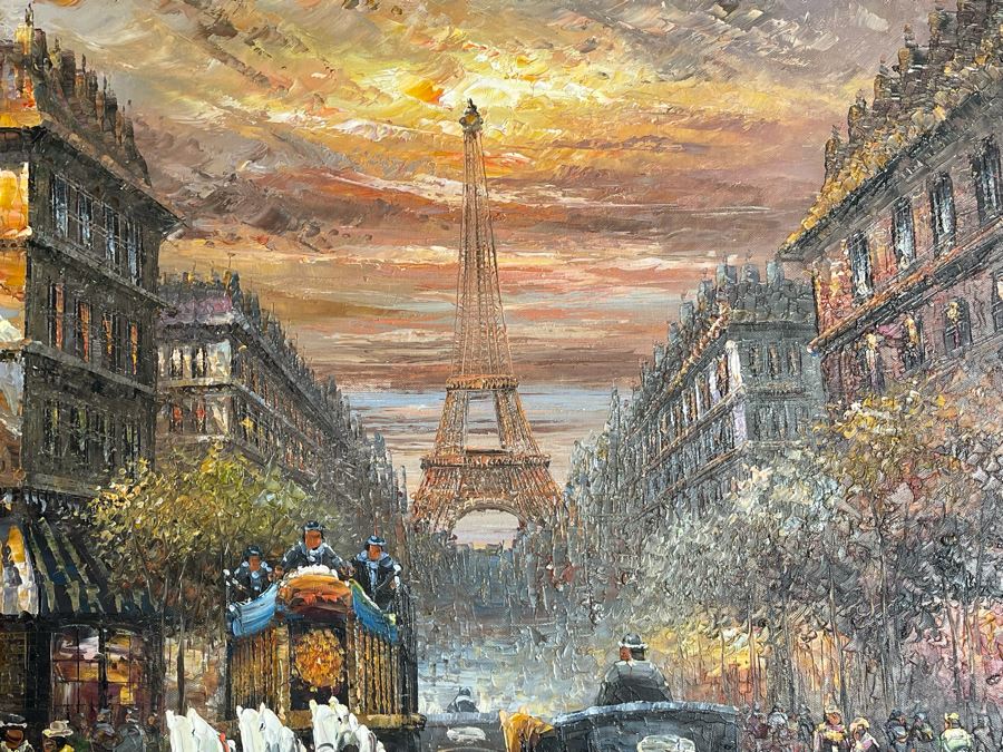 Large Framed Paris City Scene Artwork With Eifel Tower In Background Frame Measures 57.5 X 45.5 [Photo 6]