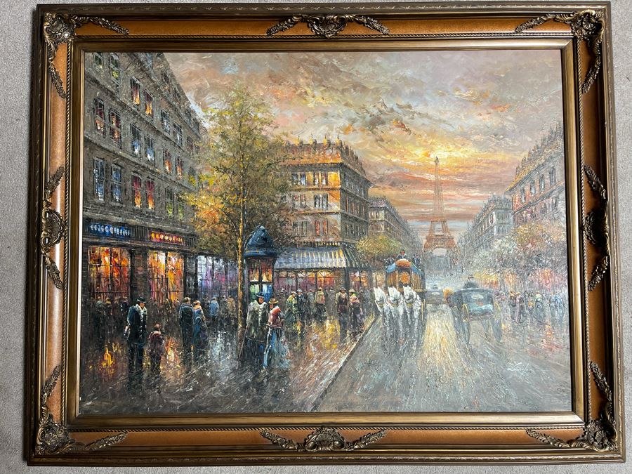 Large Framed Paris City Scene Artwork With Eifel Tower In Background Frame Measures 57.5 X 45.5 [Photo 3]