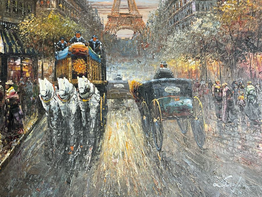 Large Framed Paris City Scene Artwork With Eifel Tower In Background Frame Measures 57.5 X 45.5 [Photo 7]