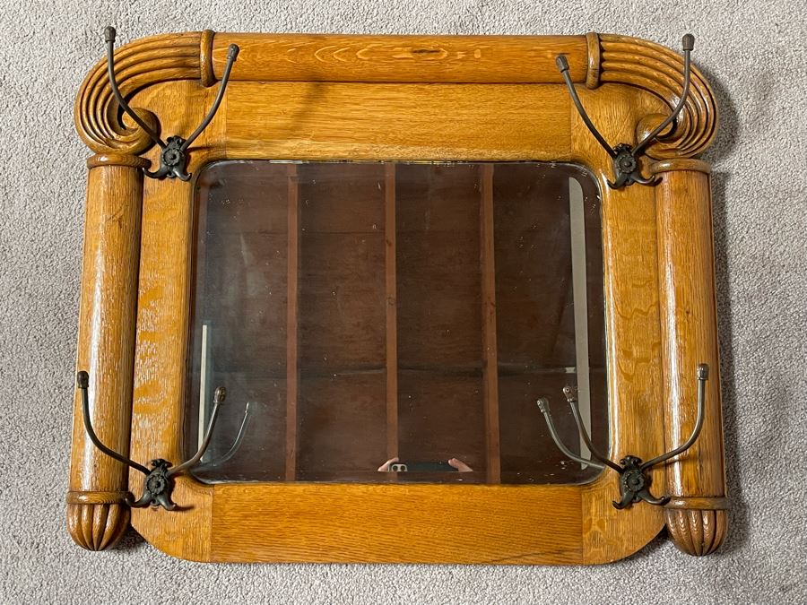Old Oak Corona, CA Ranch Hall Mirror With Hat Hooks [Photo 3]
