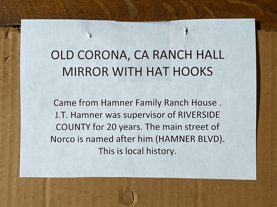 Old Oak Corona, CA Ranch Hall Mirror With Hat Hooks [Photo 9]