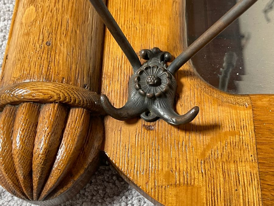 Old Oak Corona, CA Ranch Hall Mirror With Hat Hooks [Photo 6]