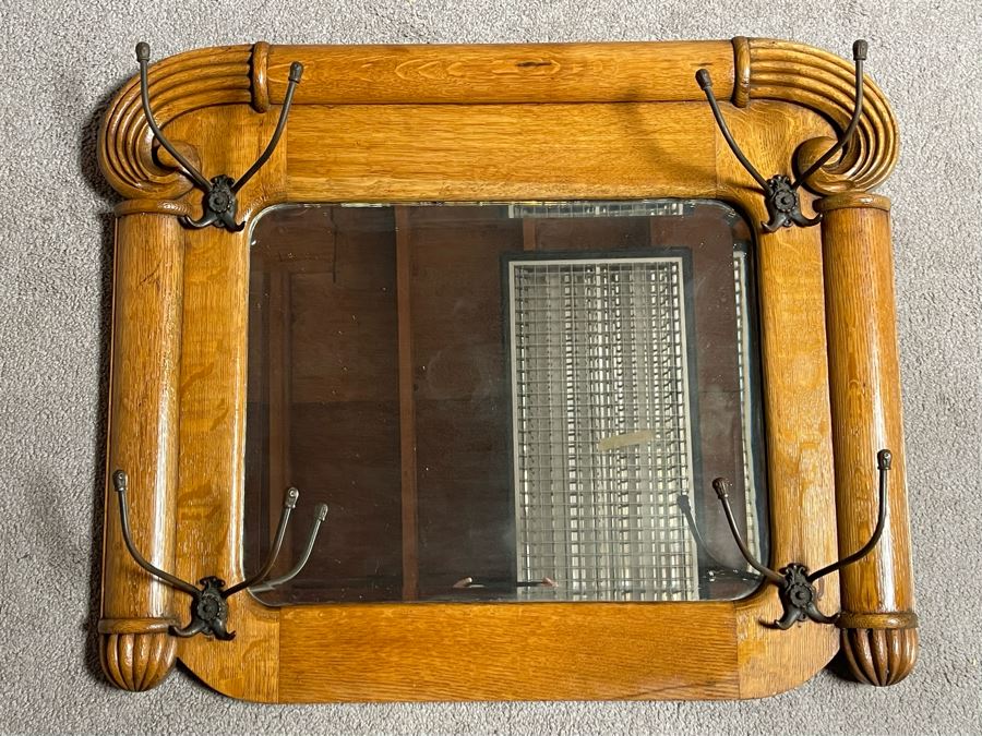 Old Oak Corona, CA Ranch Hall Mirror With Hat Hooks [Photo 2]