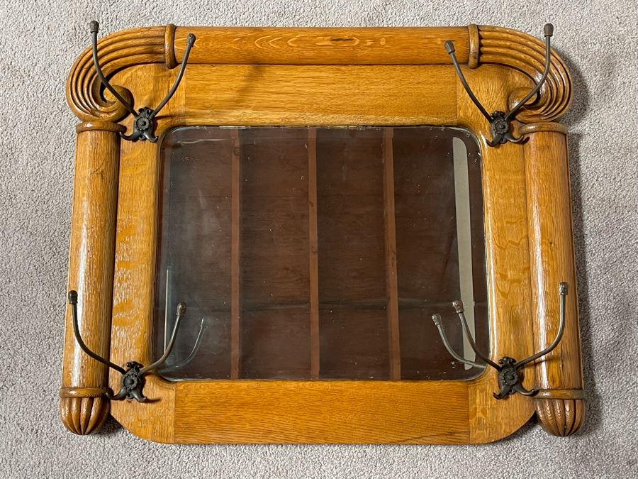 Old Oak Corona, CA Ranch Hall Mirror With Hat Hooks [Photo 4]