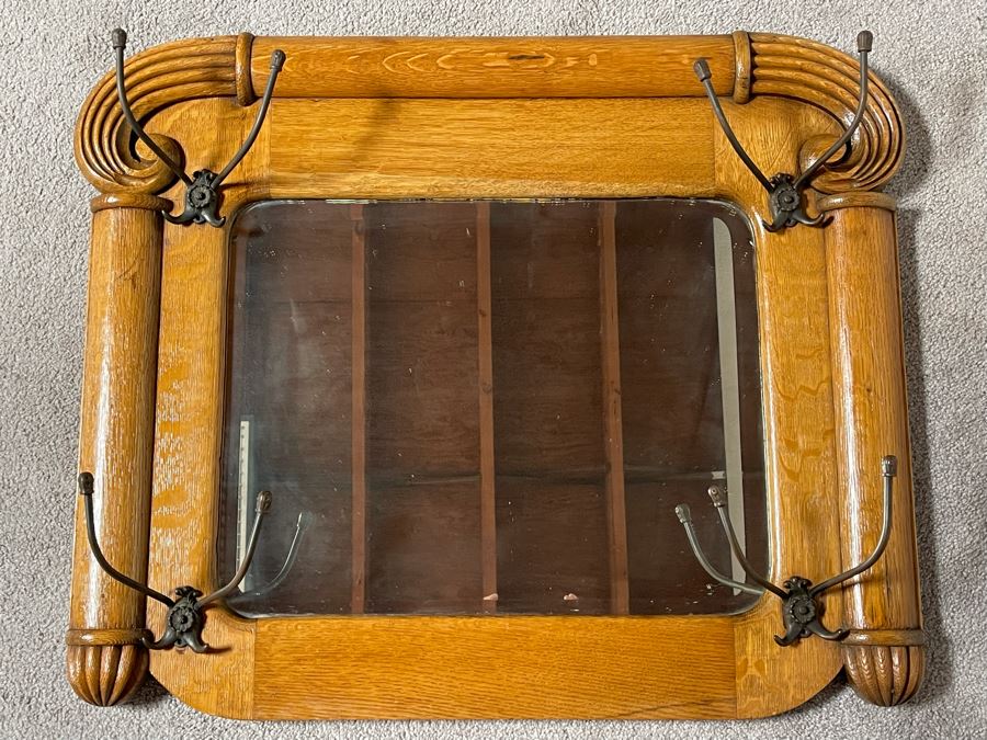 Old Oak Corona, CA Ranch Hall Mirror With Hat Hooks [Photo 5]