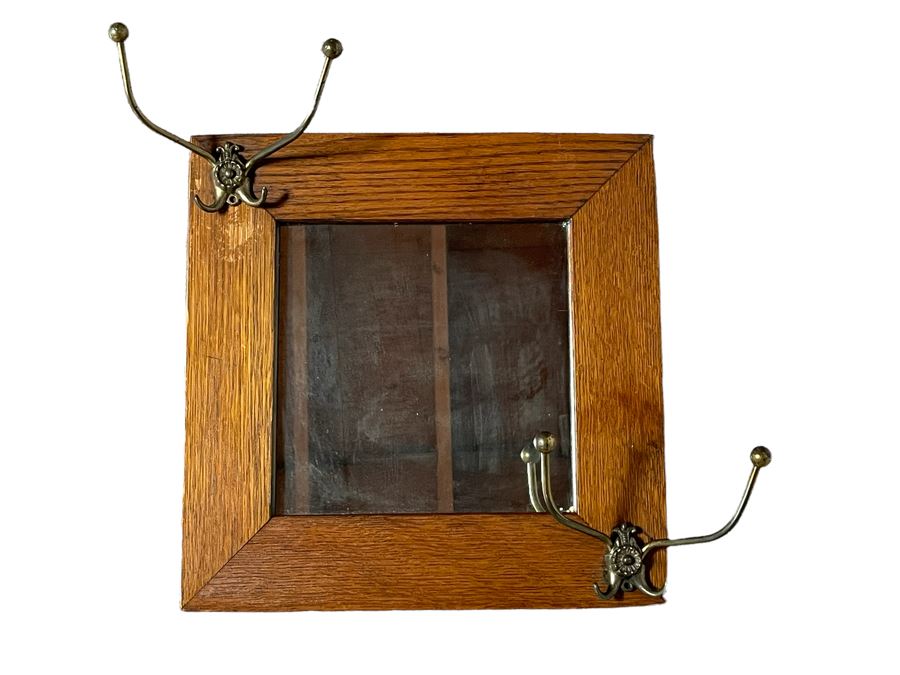 Old Oak Corona, CA Ranch Hall Mirror With Hat Hooks 15.5W X 15.5H [Photo 1]
